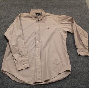 Ralph Lauren Yarmouth Button Down Shirt Men's 16 34/35 Cotton L/S Tan Plaid